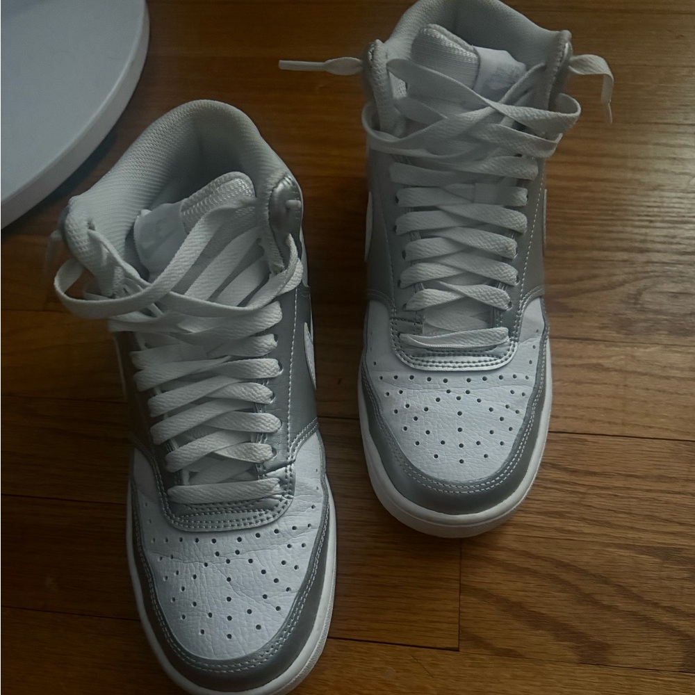 Nike high tops, white and silver